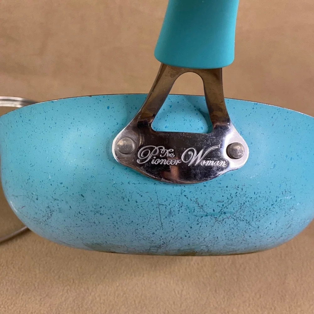 The Pioneer‎ Woman Frontier Speckled Turquoise Pan w/ Lid Cookware Non-Stick EUC